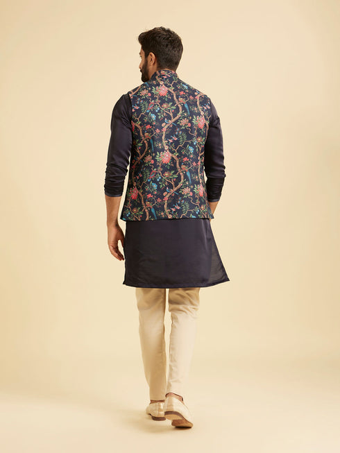 Manyavar Snazzy Dark Blue Cotton Nehru Jacket