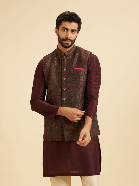 Manyavar Elegant Brown Brocade Nehru Jacket