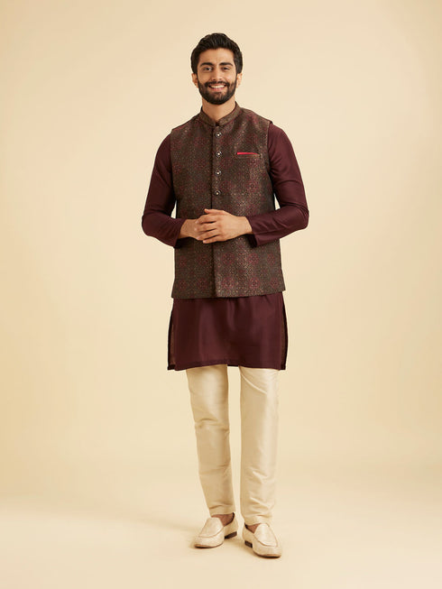 Manyavar Elegant Brown Brocade Nehru Jacket