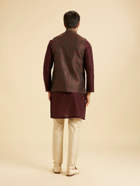 Manyavar Elegant Brown Brocade Nehru Jacket