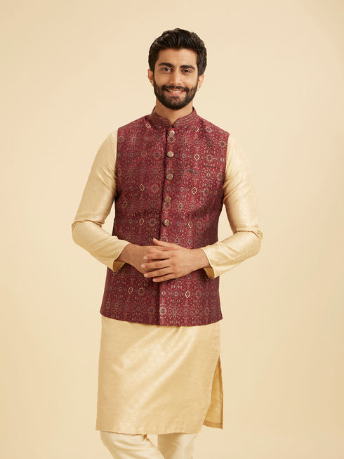 Manyavar Exquisite Maroon Nehru Jacket