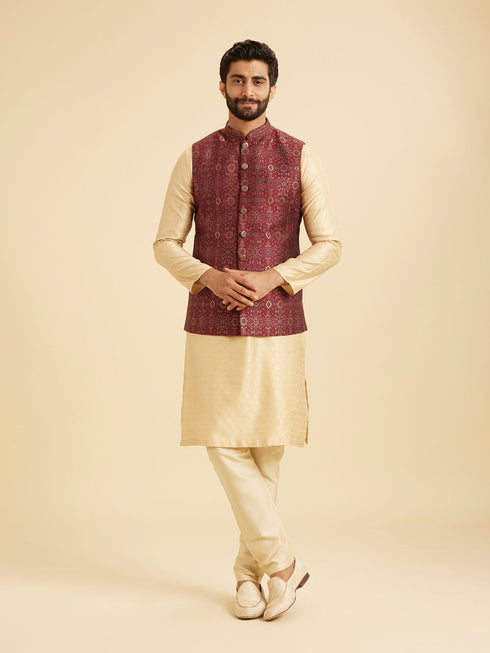 Manyavar Exquisite Maroon Nehru Jacket