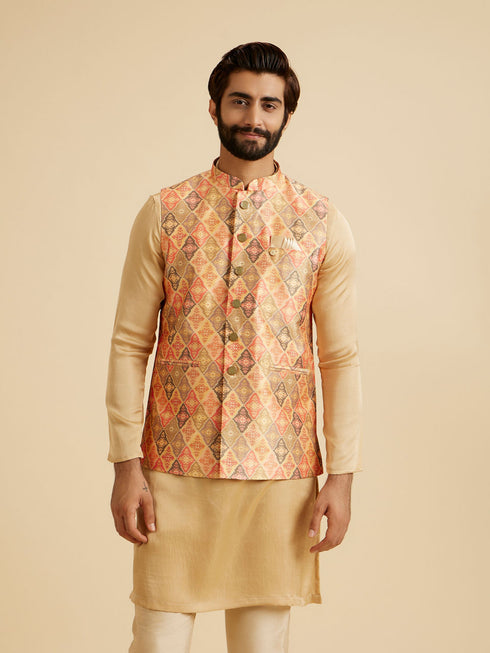 Manyavar Dazzling Orange Nehru Jacket
