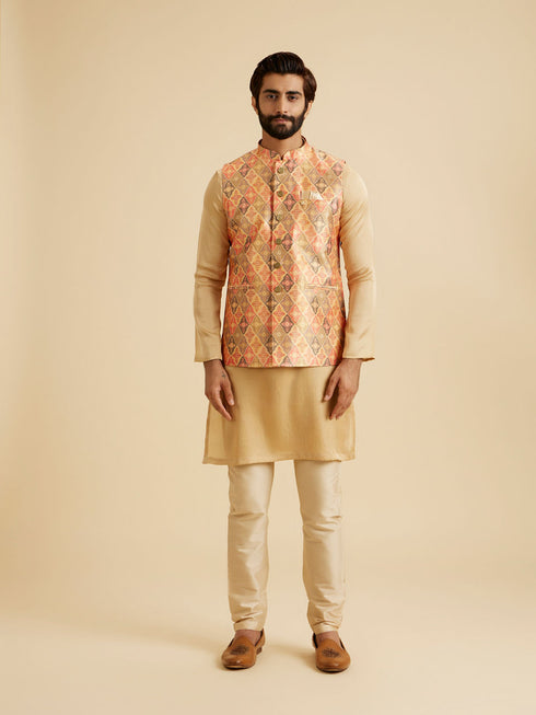 Manyavar Dazzling Orange Nehru Jacket