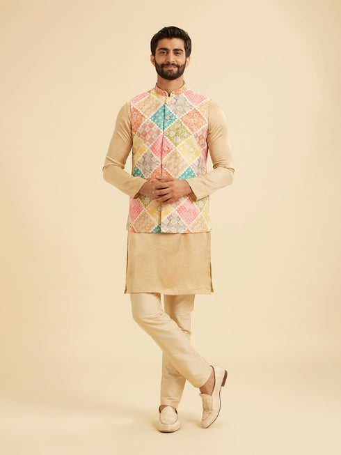 Manyavar Beige Cotton Elegance Nehru Jacket