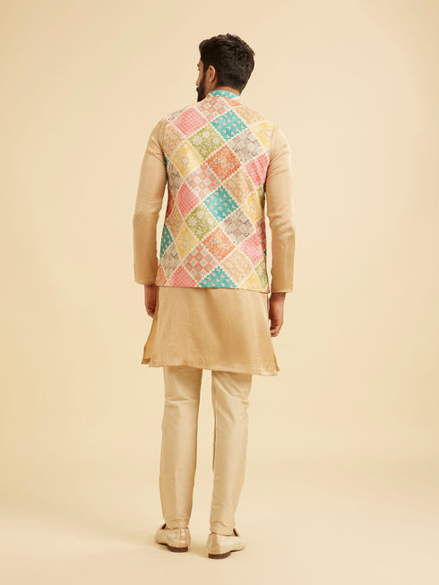 Manyavar Beige Cotton Elegance Nehru Jacket