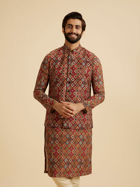 Manyavar Maroon Elegance Nehru Jacket