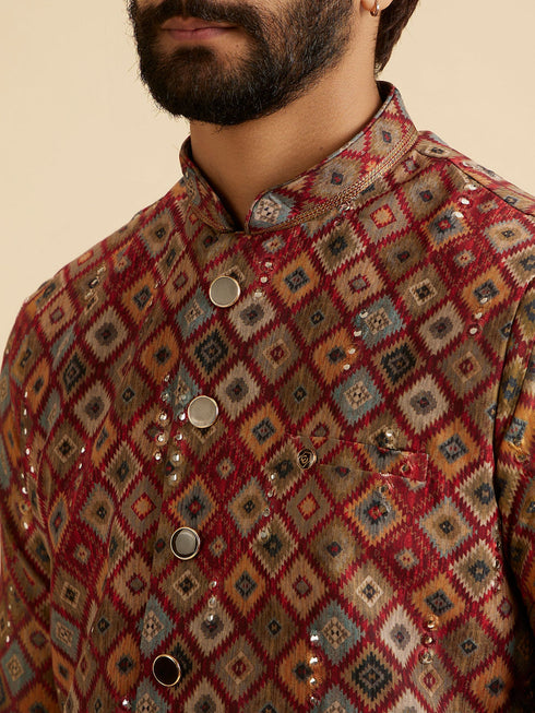 Manyavar Maroon Elegance Nehru Jacket
