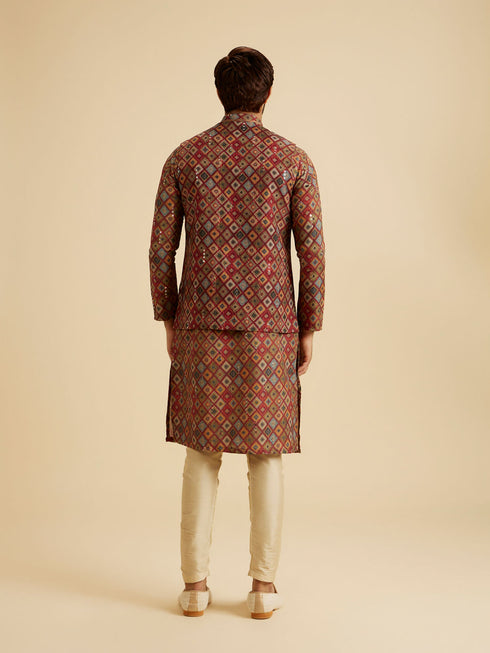 Manyavar Maroon Elegance Nehru Jacket
