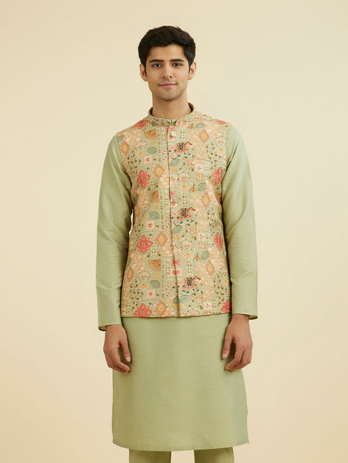 Manyavar Elegant Pista Green Nehru Jacket