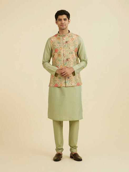 Manyavar Elegant Pista Green Nehru Jacket