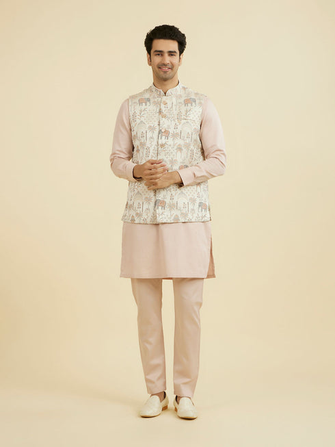 Manyavar Cream Satin Nehru Jacket