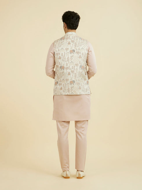 Manyavar Cream Satin Nehru Jacket