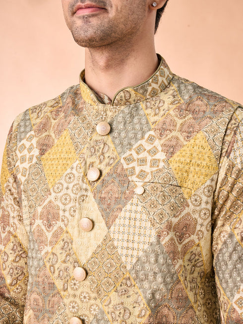Manyavar Light Mid Green Nehru Jacket