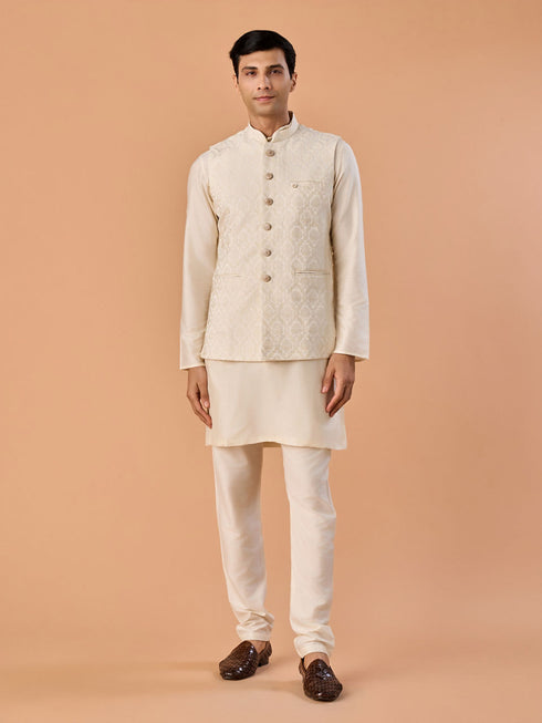 Manyavar Majestic Cream Nehru Jacket