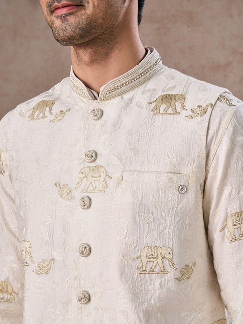 Manyavar Warm White Elegance Nehru Jacket