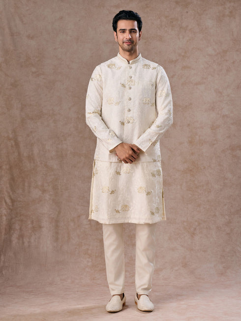 Manyavar Warm White Elegance Nehru Jacket