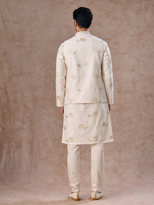 Manyavar Warm White Elegance Nehru Jacket