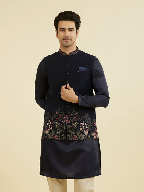 Manyavar Elegant Dark Blue Nehru Jacket