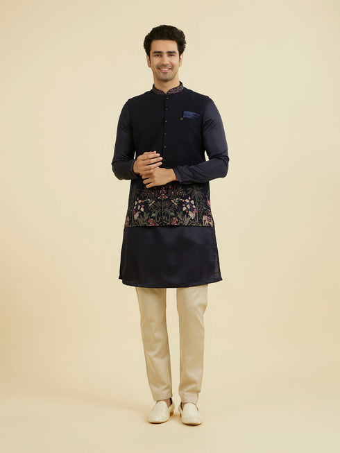 Manyavar Elegant Dark Blue Nehru Jacket