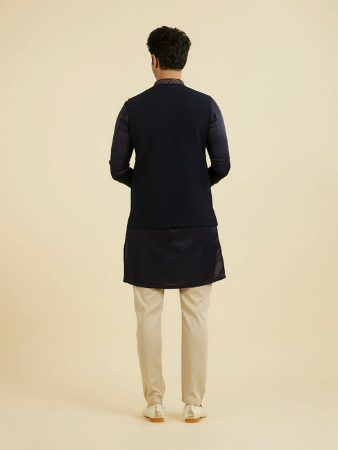 Manyavar Elegant Dark Blue Nehru Jacket