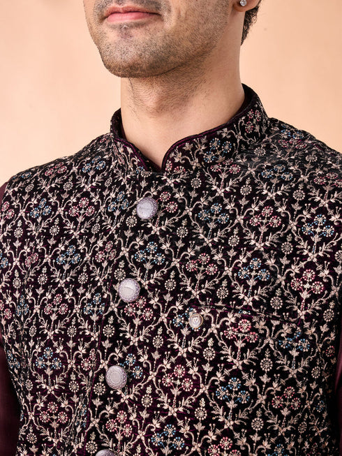 Manyavar Purple Velvet Elegance Nehru Jacket