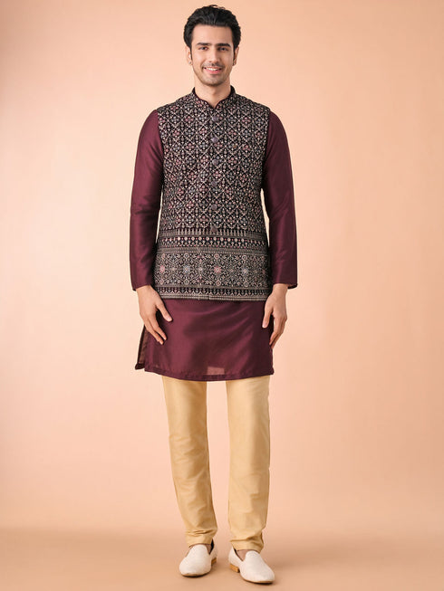 Manyavar Purple Velvet Elegance Nehru Jacket
