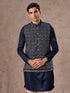 Manyavar Elegant Teal Blue Velvet Nehru Jacket