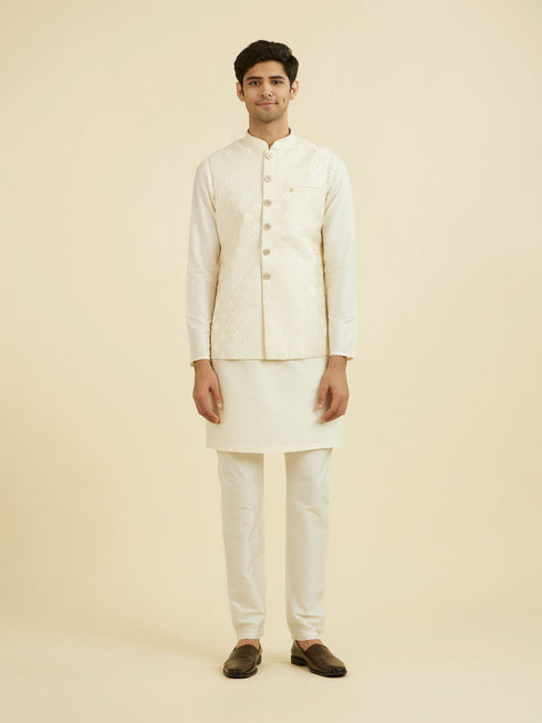 Manyavar Cream Brocade Nehru Jacket