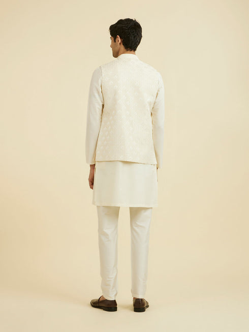 Manyavar Cream Brocade Nehru Jacket