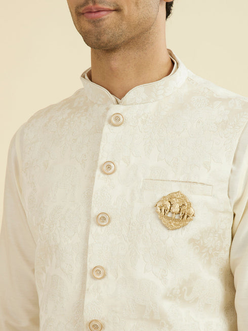 Manyavar Cream Brocade Nehru Jacket
