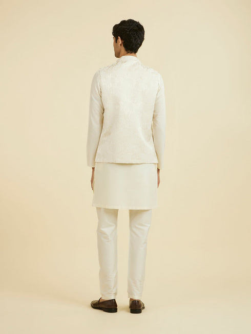 Manyavar Cream Brocade Nehru Jacket