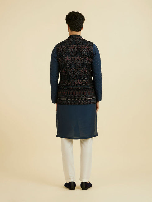 Manyavar Teal Velvet Nehru Jacket