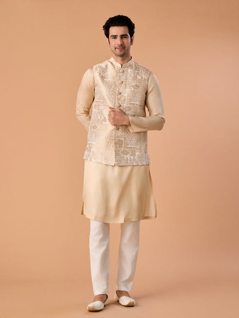 Manyavar Dazzling Gold Brocade Nehru Jacket