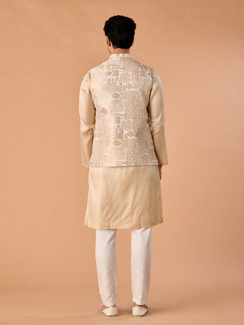 Manyavar Dazzling Gold Brocade Nehru Jacket