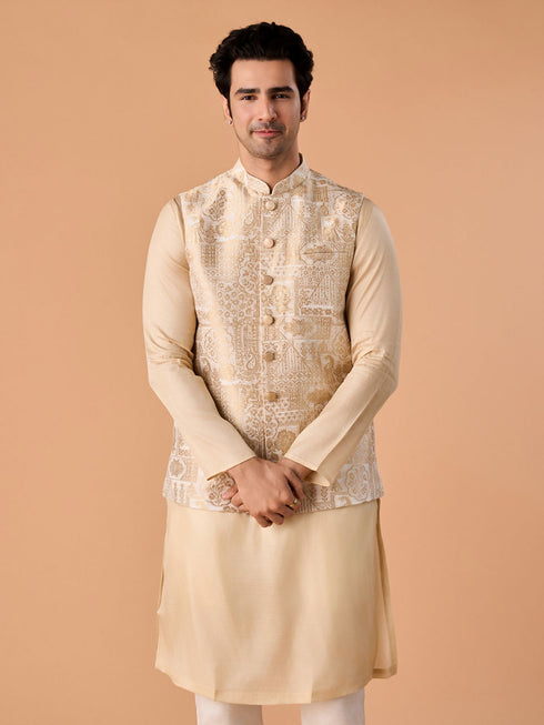 Manyavar Dazzling Gold Brocade Nehru Jacket