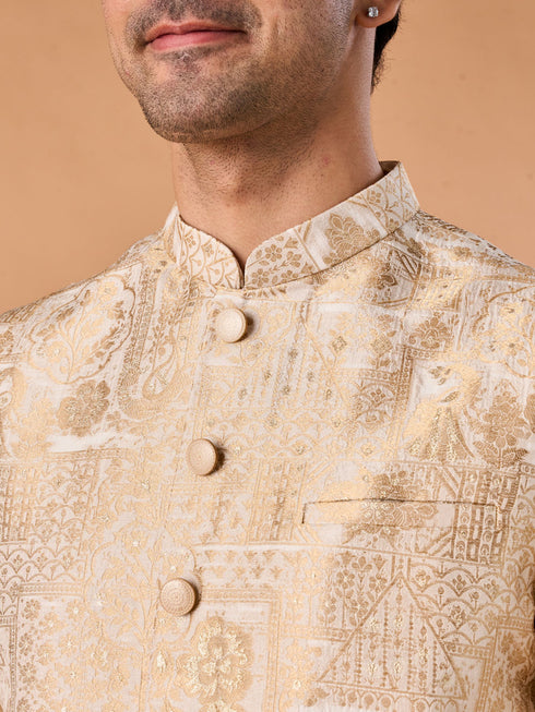 Manyavar Dazzling Gold Brocade Nehru Jacket