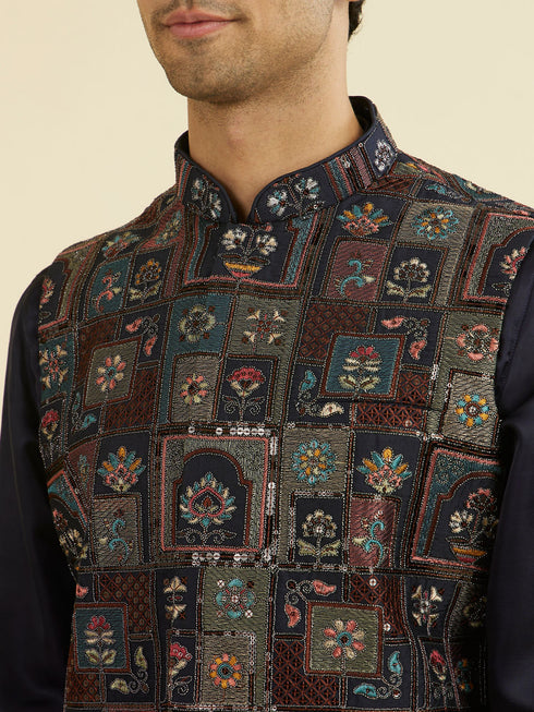 Manyavar Elegant Blue Nehru Jacket