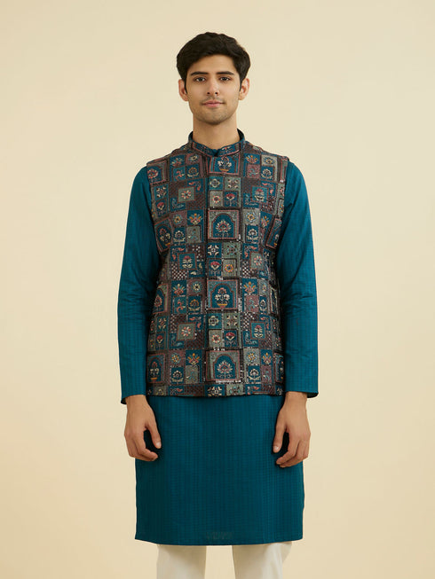 Manyavar Teal Blue Elegance Jacket