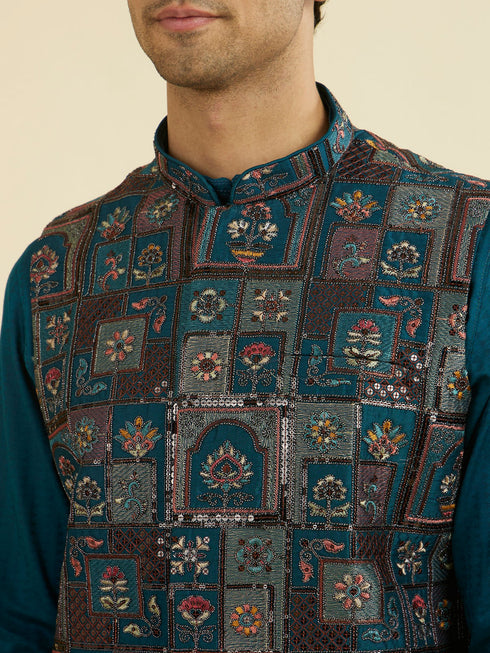 Manyavar Teal Blue Elegance Jacket