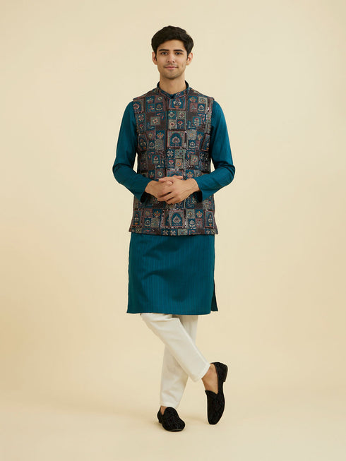 Manyavar Teal Blue Elegance Jacket