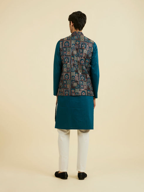 Manyavar Teal Blue Elegance Jacket