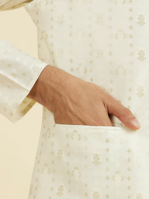 Manyavar Cream Brocade Nehru Jacket