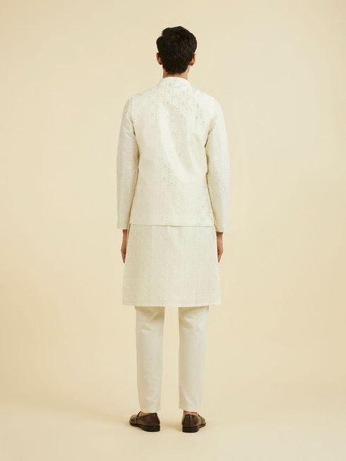 Manyavar Cream Brocade Nehru Jacket