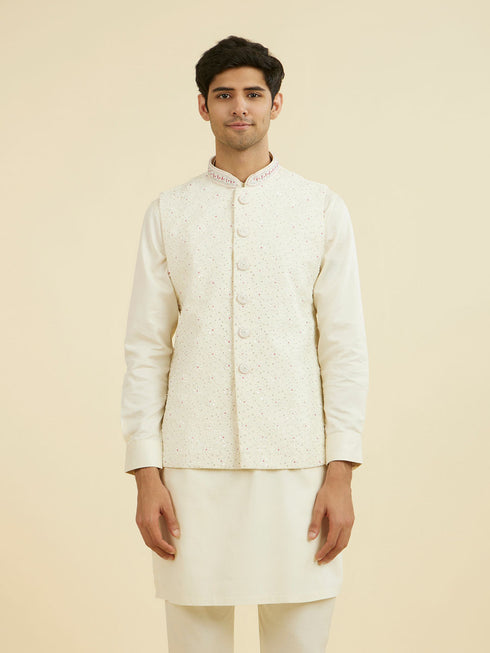 Manyavar Cream Elegance Nehru Jacket