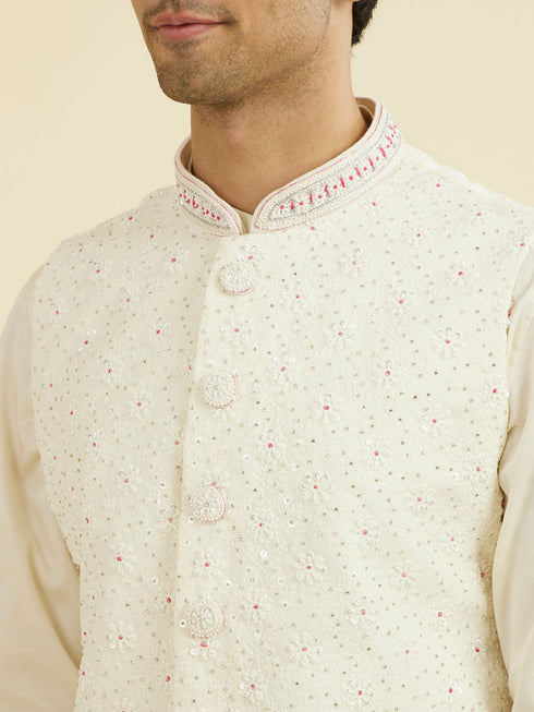 Manyavar Cream Elegance Nehru Jacket