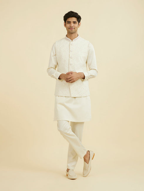 Manyavar Cream Elegance Nehru Jacket