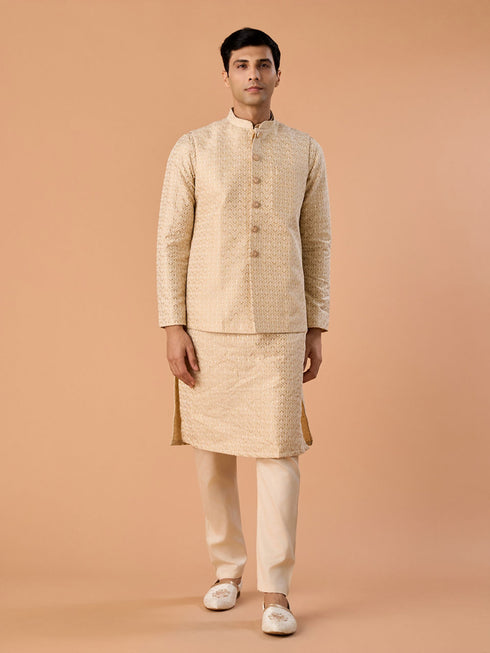 Manyavar Elegant Beige Nehru Jacket