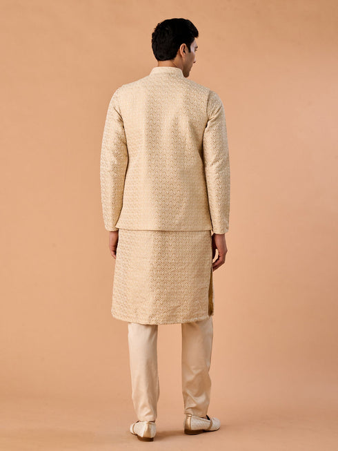 Manyavar Elegant Beige Nehru Jacket