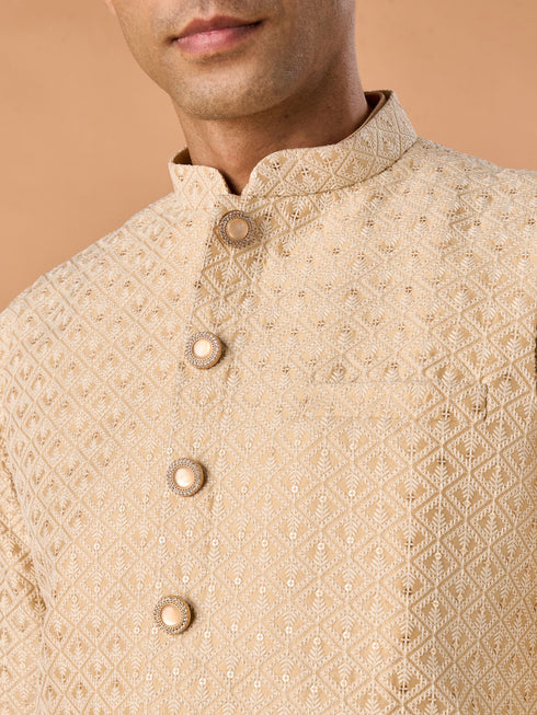 Manyavar Elegant Beige Nehru Jacket